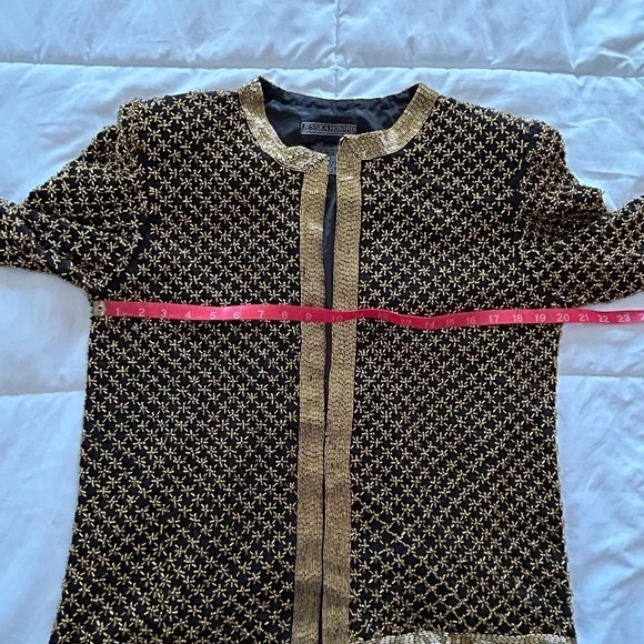 Vintage Jessica Howard Metallic Black Gold Beaded Silk Jacket Women's Medium - Picture 8 of 13